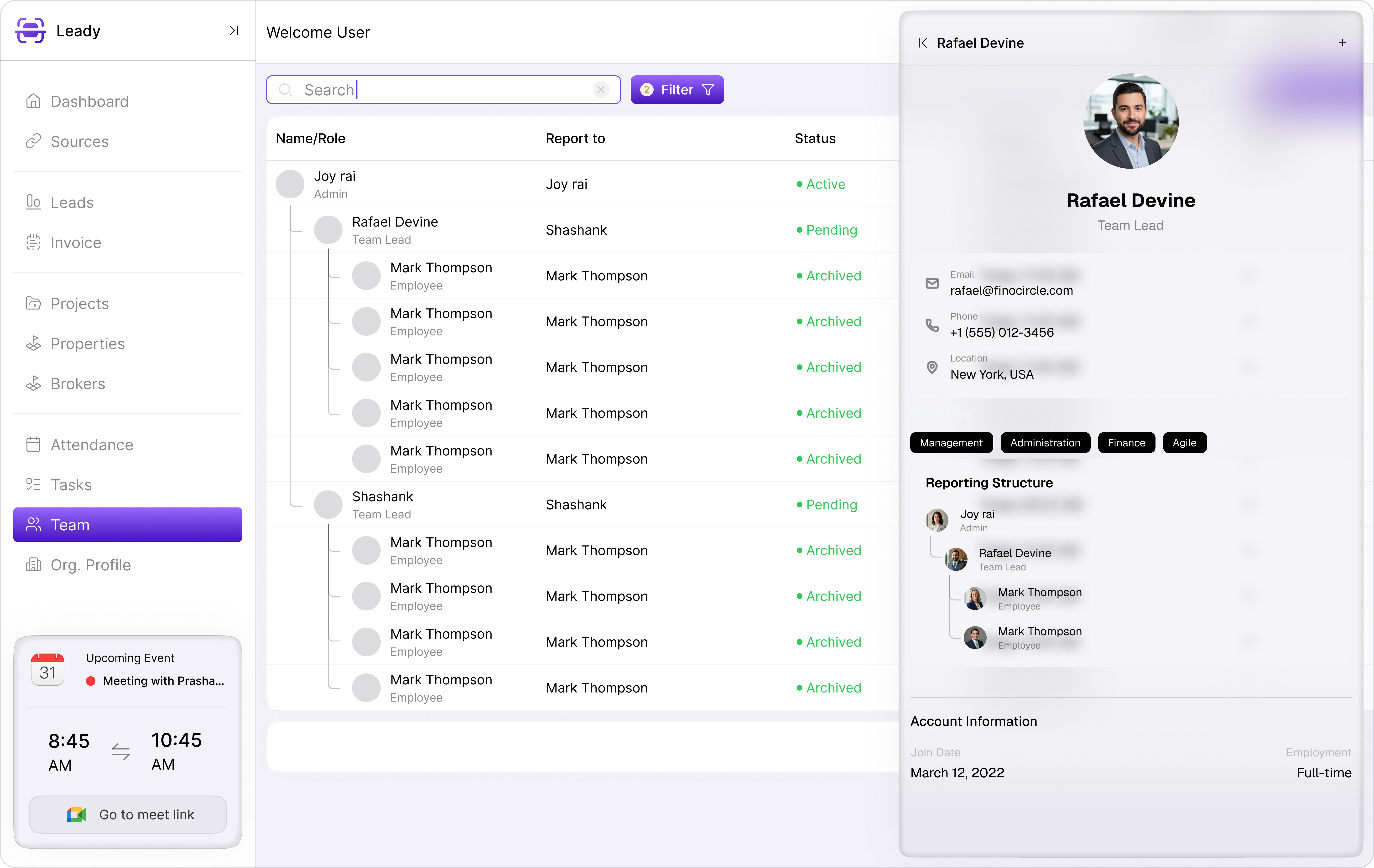 Team collaboration dashboard