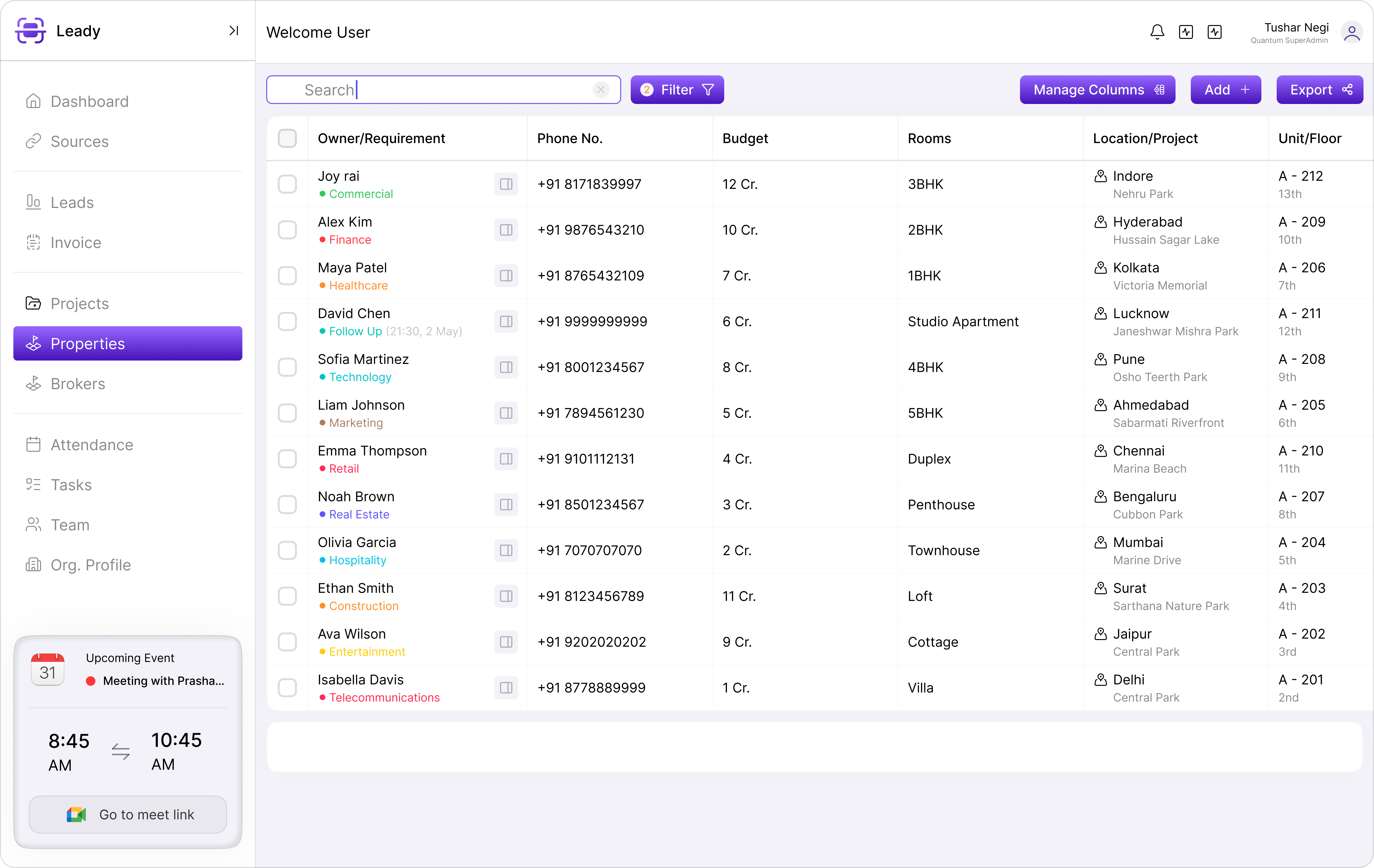 Property inventory dashboard